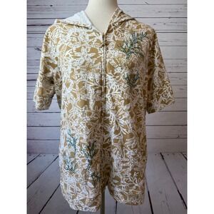 Quacker Factory Starfish Hoodie Medium Coastal Rhinestone Jacket Full Zip Shirt